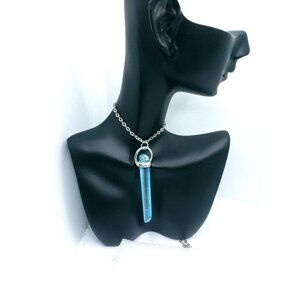 Aqua aura quartz crystal necklace handmade